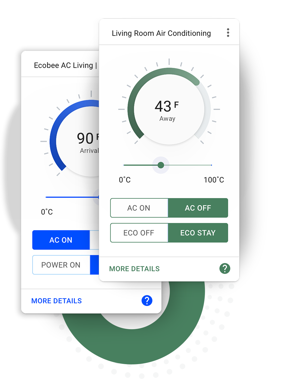Two graphics showing remote temperature and air conditioning controls 