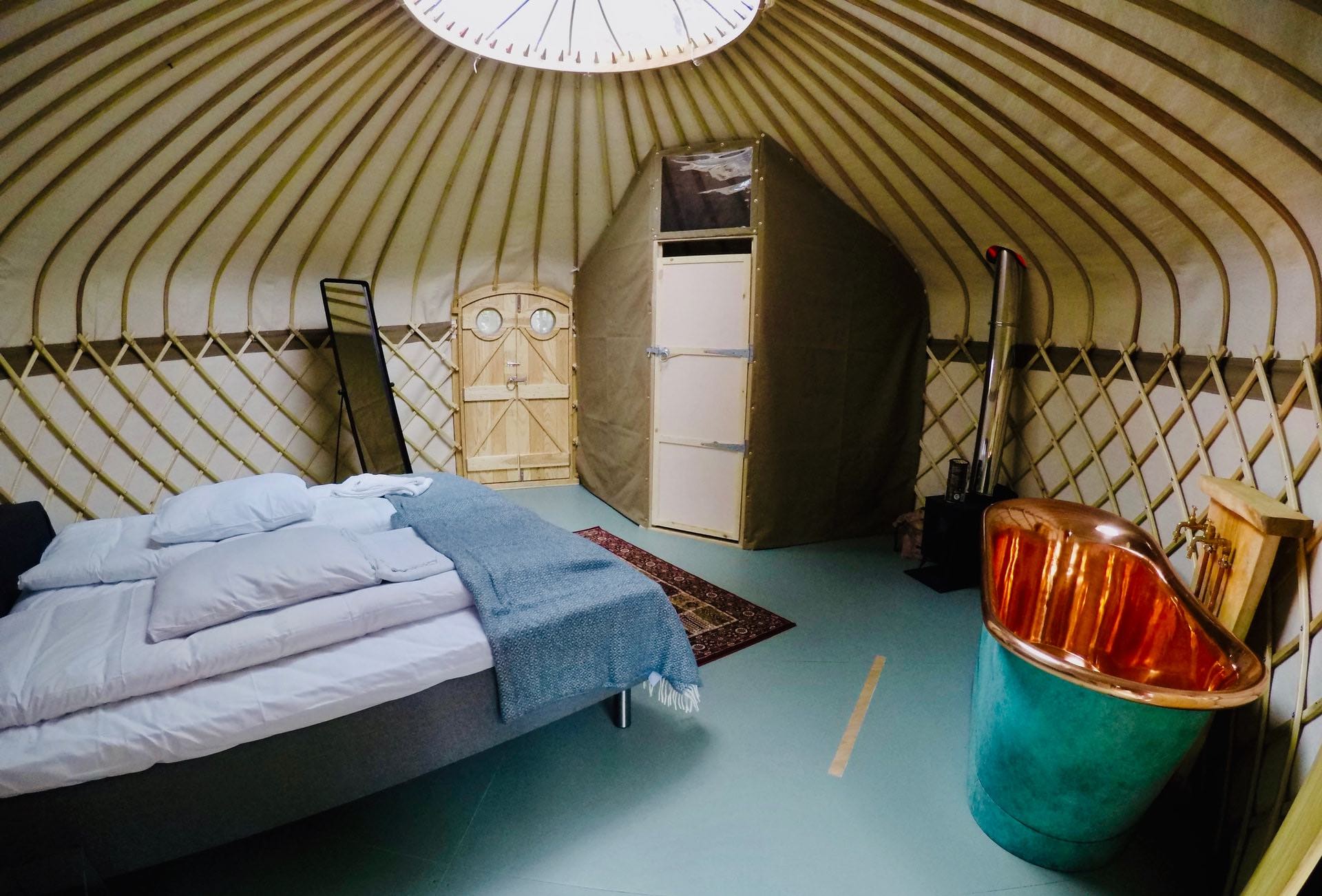 Yurts are a unique and comfortable glamping model, and can even be equipped with running water and heating. 
