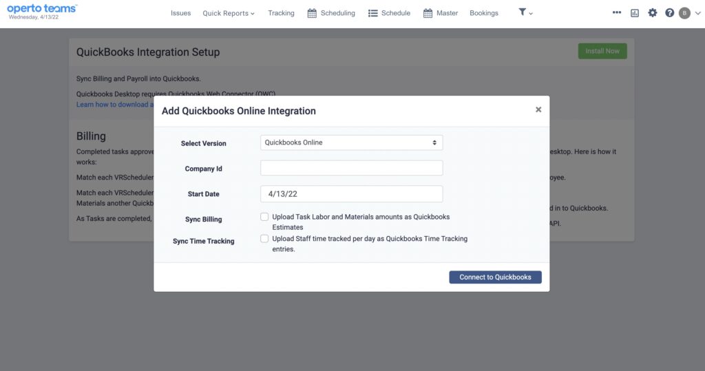 Operto Teams add Quickbooks Online Integration