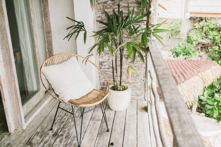 Outdoor balcony with a plant