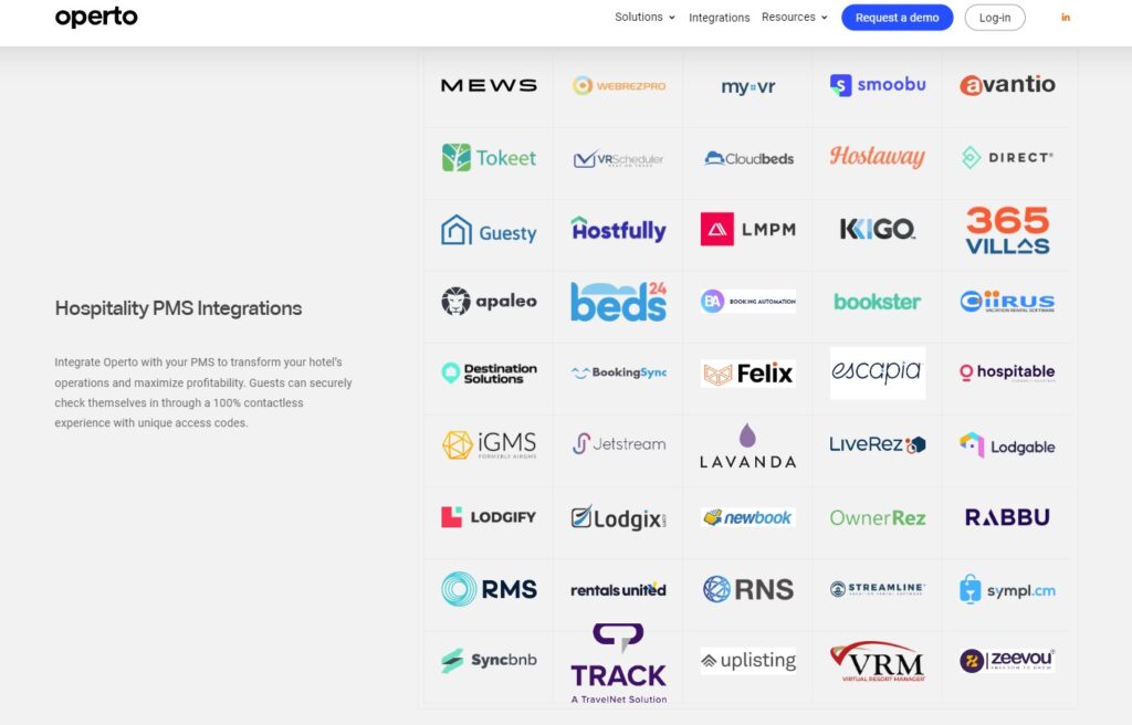 A screenshot of Opertos integrations