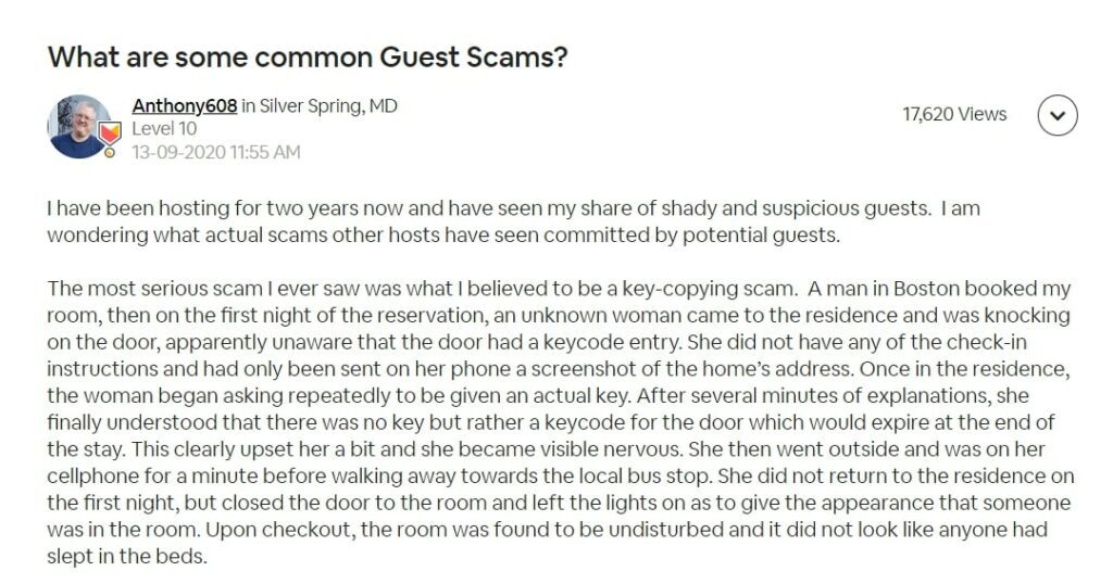 Screenshot of a description of guest fraud by STR operator 1