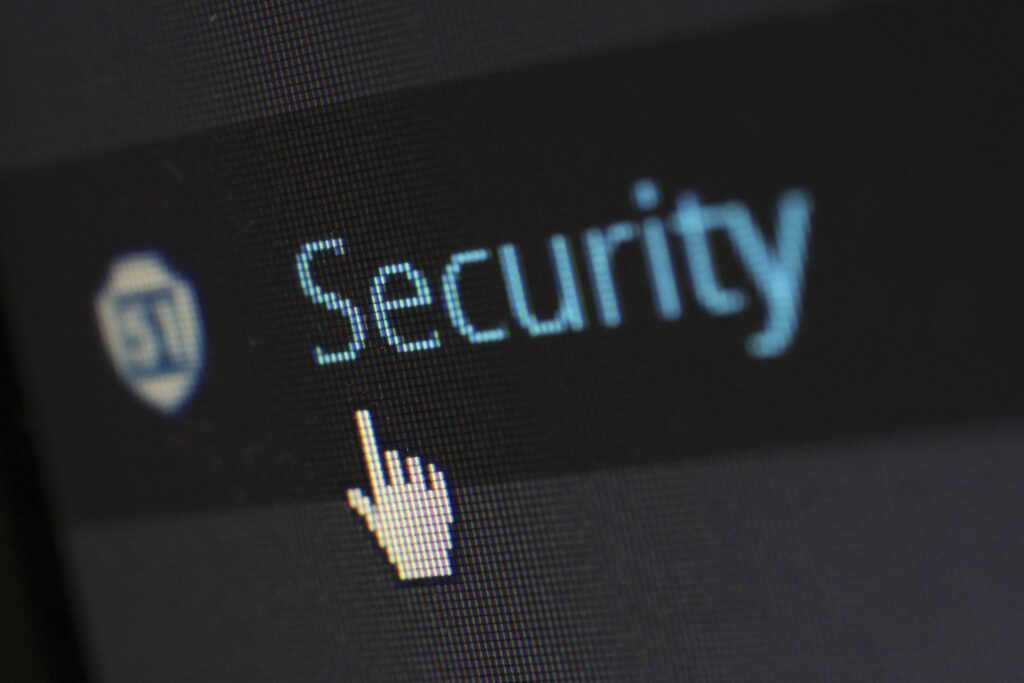 A photo of a close up screen saying Security