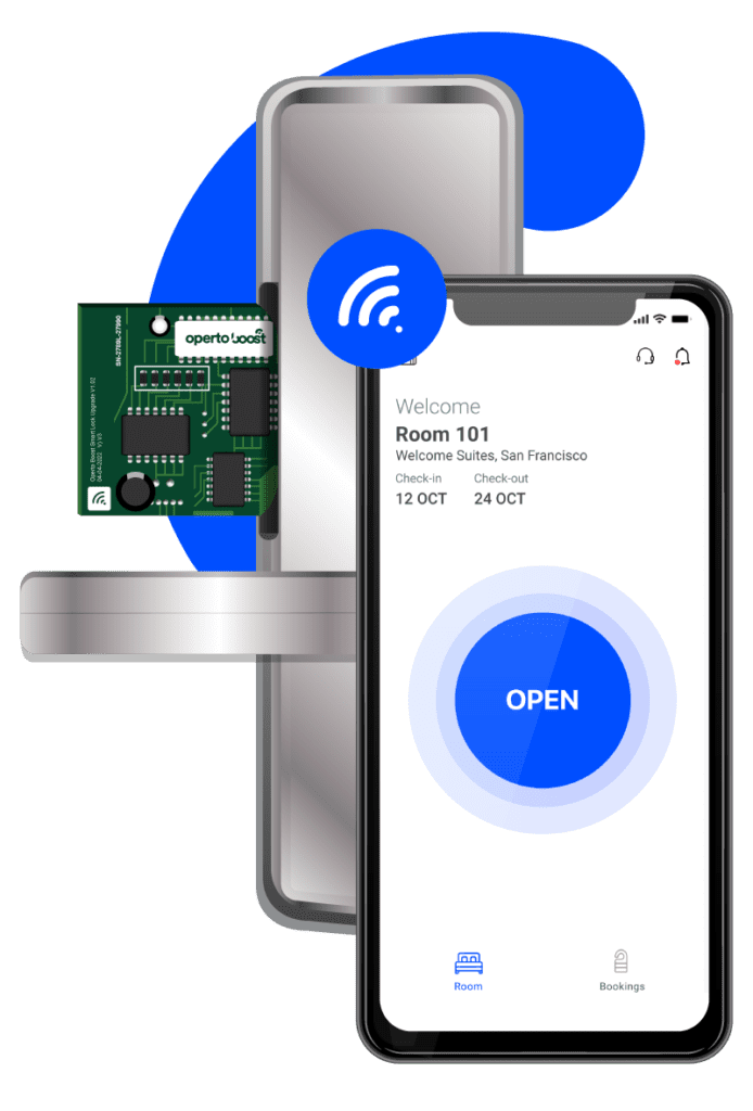 Operto Boost chip and smartphone displaying mobile key