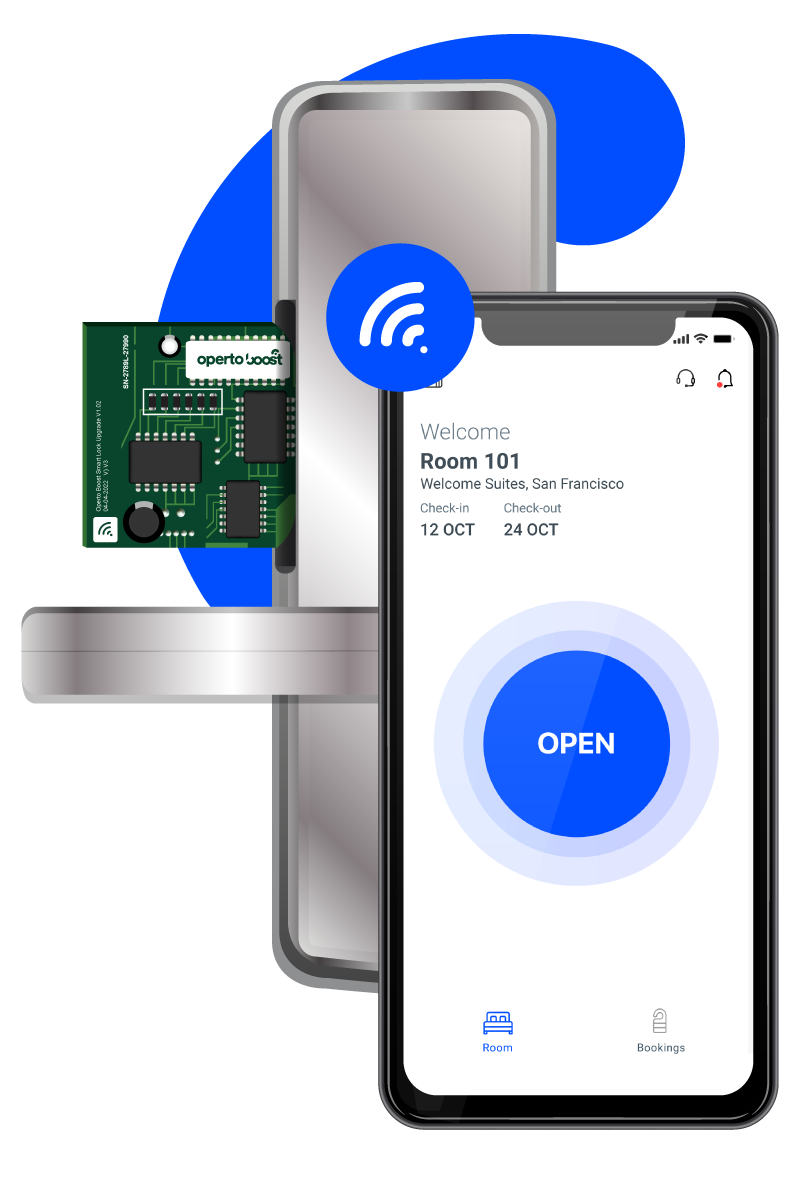 Operto Boost chip and smartphone displaying mobile key