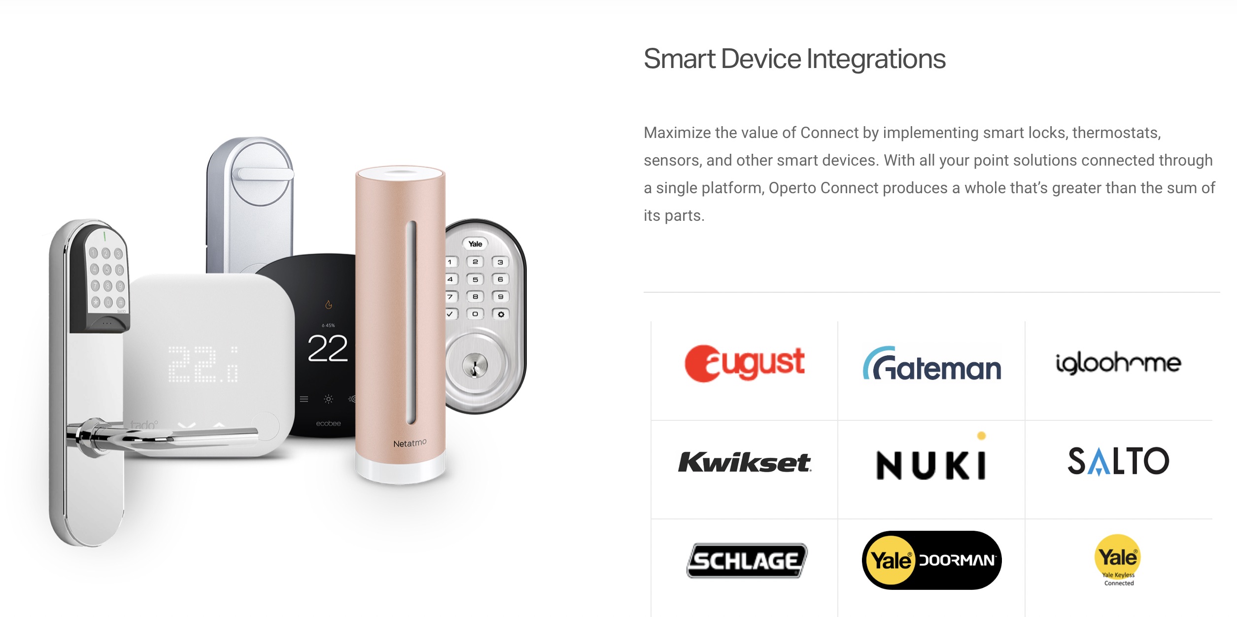An image showing an example of Operto smart device and keyless entry for rental property integrations.
