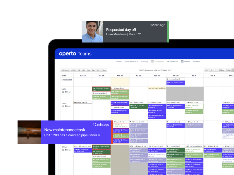 Operto teams master calendar with maintenance and employee notificaitons