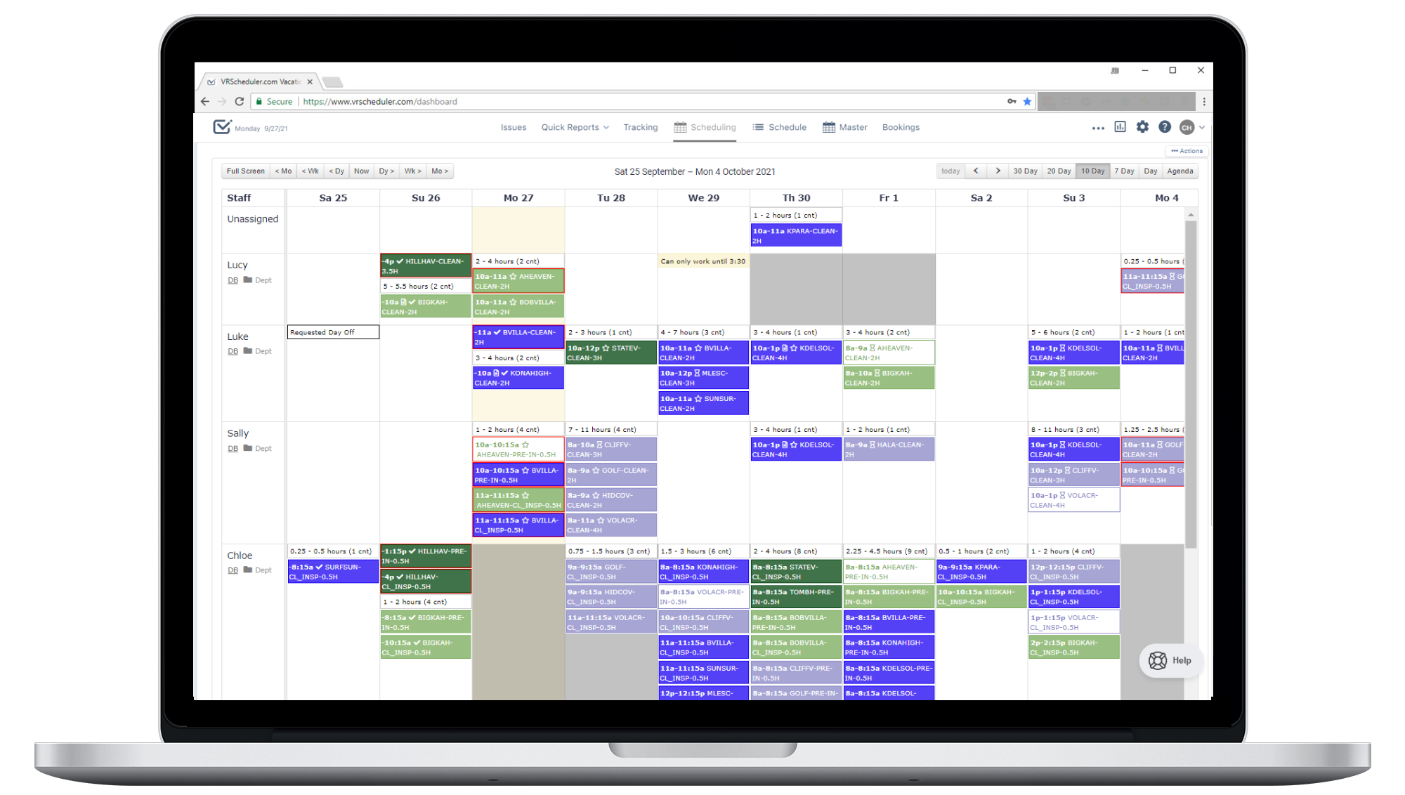 A view of the drag-and-drop calendar on Operto Teams