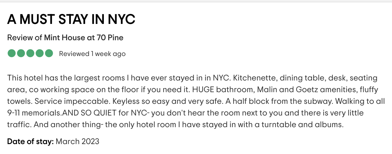 Screenshot of a review of Mint Hotel