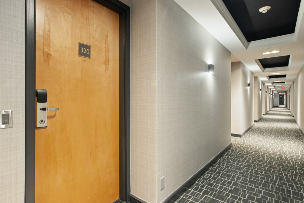 Hotel door and hallway