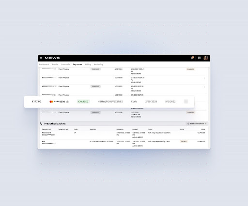 Screenshot of Mews payment dashboard 