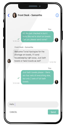 Screenshot of a conversation inside Operto Guest’s two-way messaging function