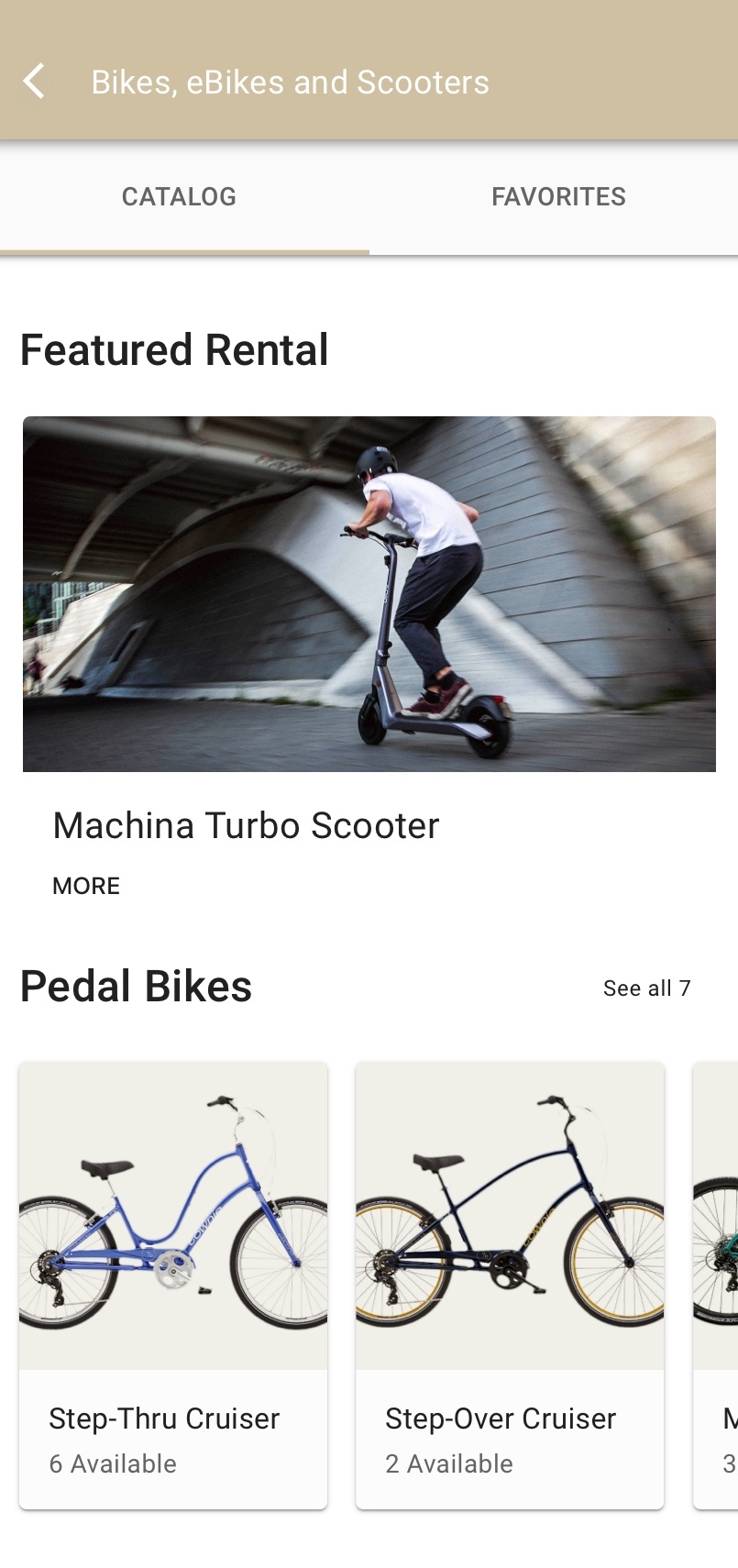 Screenshot of the Operto Guest platform displaying a bike rental page
