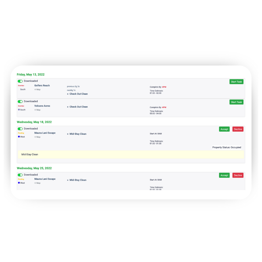 Operto Teams staff view of tasks