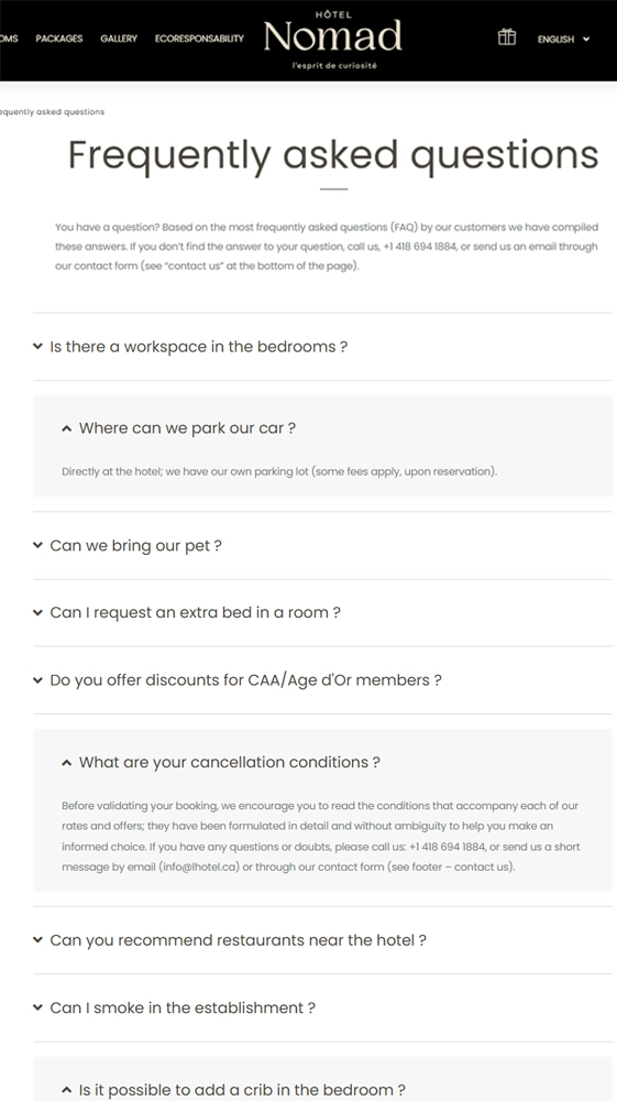 Hotel Nomad FAQ Quebec